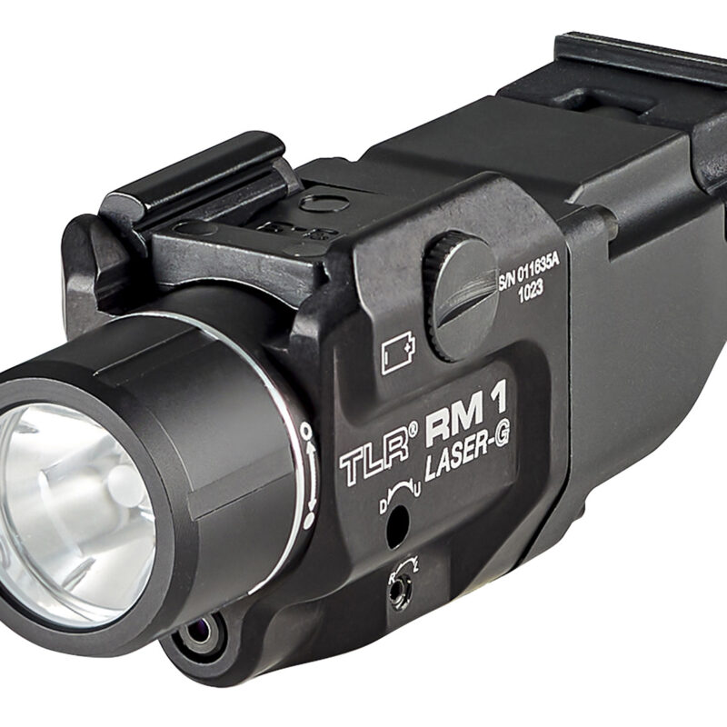 Streamlight 69444 TLR-1 RM w/Laser Black Anodized Aluminum, 500 Lumens White LED Bulb/Green Laser, 210 Meters Beam, Picatinny Rail Mount