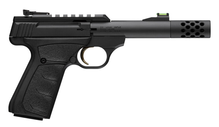 Browning 051594490 Buck Mark Micro Bull SR 22 LR 10+1 4" Matte Black Threaded Bull Barrel, Matte Black Optic Ready/Serrated Slide, Matte Black Aluminum Frame, Picatinny Rail, Black Overmolded URX Grip