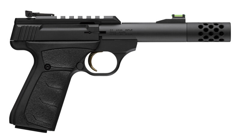 Browning 051594490 Buck Mark Micro Bull SR 22 LR 10+1 4" Matte Black Threaded Bull Barrel, Matte Black Optic Ready/Serrated Slide, Matte Black Aluminum Frame, Picatinny Rail, Black Overmolded URX Grip