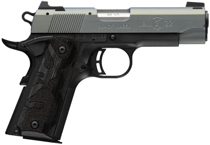 Browning 051060490 1911-380 Black Label Compact Frame 22 LR 10+1 3.63" Matte Stainless Steel Barrel, Northern Lights Cerakote Serrated Steel Slide, Matte Black Polymer Frame w/Beavertail