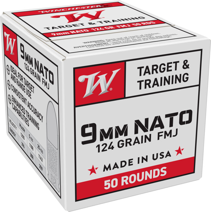 Winchester Ammo W9NATO50 USA  9mmNATO 124gr Full Metal Jacket 50 Per Box/20 Case