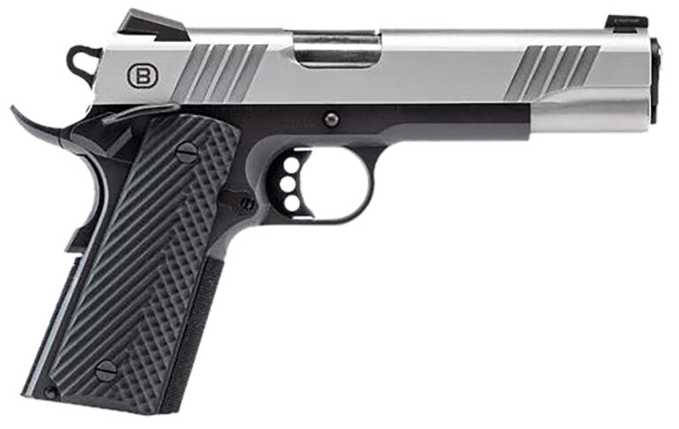Bersa B19117050SBBK B1911  Full Size Frame 45 ACP 8+1 5" Stainless Steel Barrel, Stainless Serrated Steel Slide, Black Stainless Steel Frame w/Beavertail, Black VZ Grip, Ambidextrous