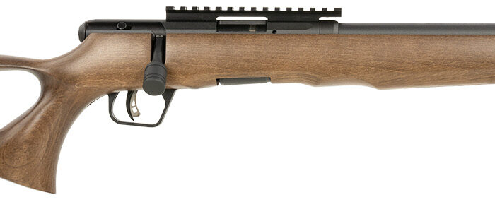 Savage Arms 70217 B Series Timber 22 LR 10+1 18" Matte Black Threaded Barrel, Matte Black Picatinny Rail Carbon Steel Receiver, Woodgrain Fixed Thumbhole Stock