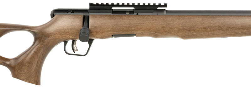 Savage Arms 70217 B Series Timber 22 LR 10+1 18" Matte Black Threaded Barrel, Matte Black Picatinny Rail Carbon Steel Receiver, Woodgrain Fixed Thumbhole Stock