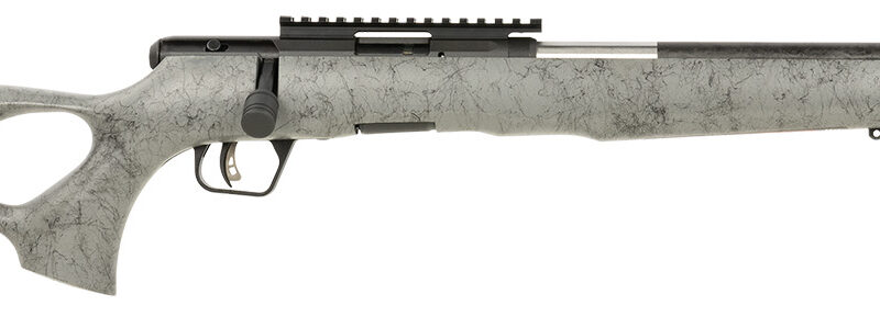 Savage Arms 70518 B Series TimberLite 22 WMR 10+1 18" Carbon Fiber Threaded Barrel, Matte Black Picatinny Rail Carbon Steel Receiver, Gray w/Black Webbing Fixed Thumbhole Synthetic Stock