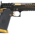Watchtower Firearms DEMOLITIA9MM5ELITE Demolitia Full Size Frame 9mm Luger 20+1 5" Gold Plated PVD Ported Barrel, Graphite PVD Optic Cut/Serrated Steel Slide, Graphite PVD Frame, Black Textured Grip 2 167523