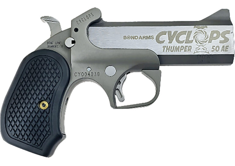 Bond Arms BACY Cyclops Thumper 50 AE 1rd Shot 4.25" Black/SS Barrel, Black Rough & Tumble Frame, Black B6 Resin Grips
