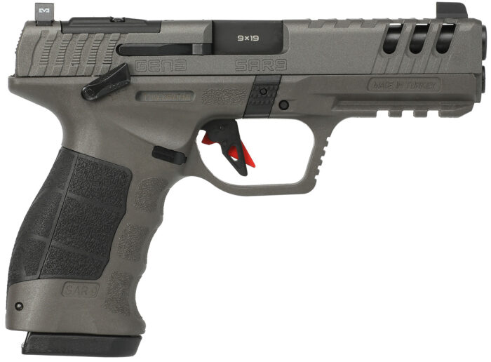 SAR USA SAR9G3PT SAR9 Gen3 Full Size Frame 9mm Luger 17+1 4.40" Black Steel Barrel, Platinum Cerakote Steel Serrated Slide, Platinum Cerakote Polymer Frame w/Picatinny Rail, Black Polymer Grip