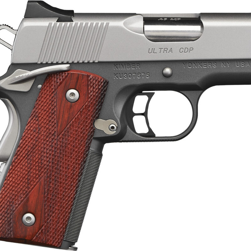 Kimber Mfg, Inc 3000245 CDP Ultra 45 ACP 7+1 3" Stainless Steel Barrel Kimpro II Silver, Serrated Stainless Steel Slide Kimpro II, Gray Flat top Rosewood Grip Crimson Trace Laser
