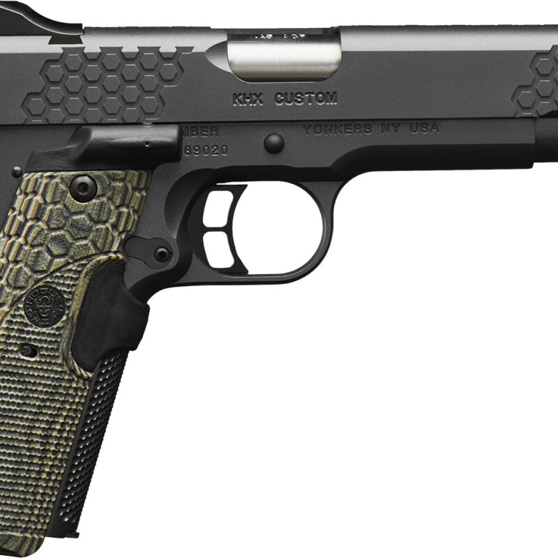 Kimber Mfg, Inc 3000358 KHX Custom 45 ACP 8+1 5" Stainless Match Grade Barrel, KimPro II Gray Serrated Stainless Steel Slide, Kimpro II Gray Stainless Steel Frame w/Beavertail, G10 MagGrip w/Red Laser