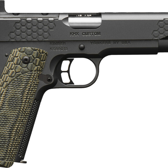 Kimber Mfg, Inc 3000360 KHX Custom 45 ACP 8+1 5" Stainless Match Grade Barrel, KimPro II Gray Serrated Stainless Steel Slide, Kimpro II Gray Stainless Steel Frame w/Beavertail, G10 Grip