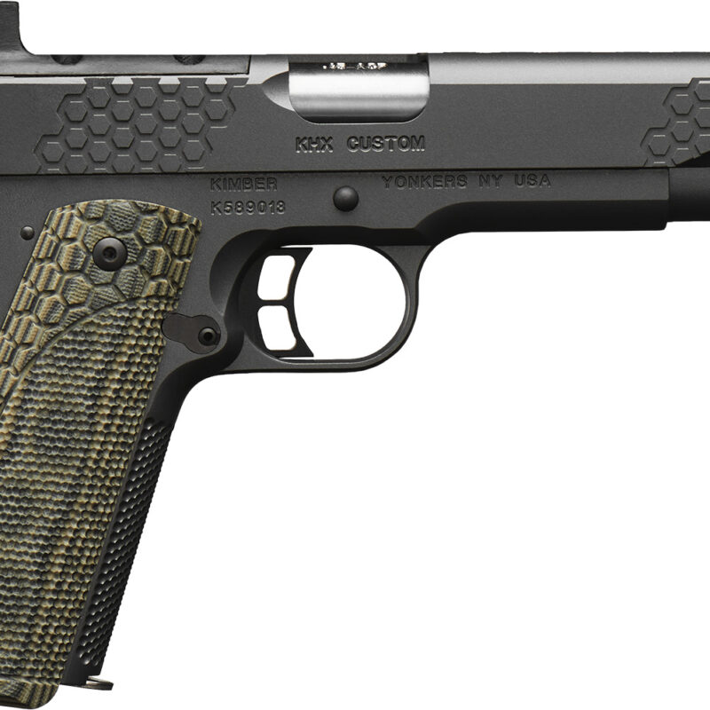 Kimber Mfg, Inc 3000360 KHX Custom 45 ACP 8+1 5" Stainless Match Grade Barrel, KimPro II Gray Serrated Stainless Steel Slide, Kimpro II Gray Stainless Steel Frame w/Beavertail, G10 Grip