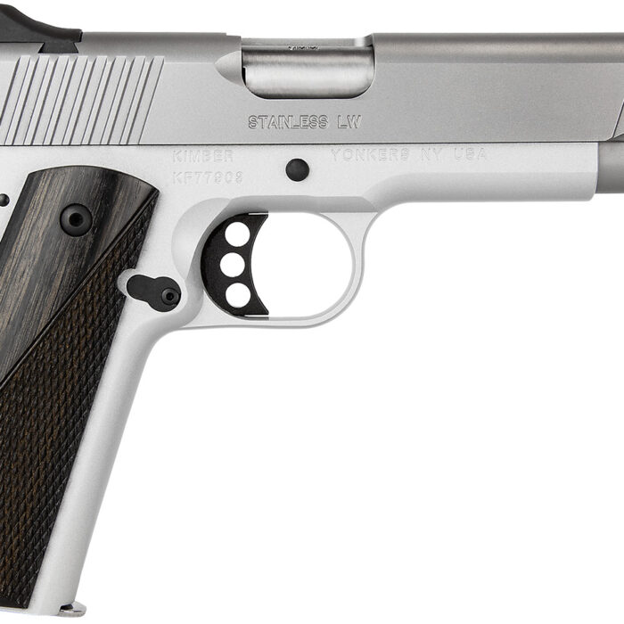 Kimber Mfg, Inc 3700594 LW Arctic 9mm Luger 9+1 5" Stainless Match Grade Barrel, Silver Serrated Stainless Steel Slide, Silver Aluminum Frame w/Beavertail, Black/Gray Laminate Grip