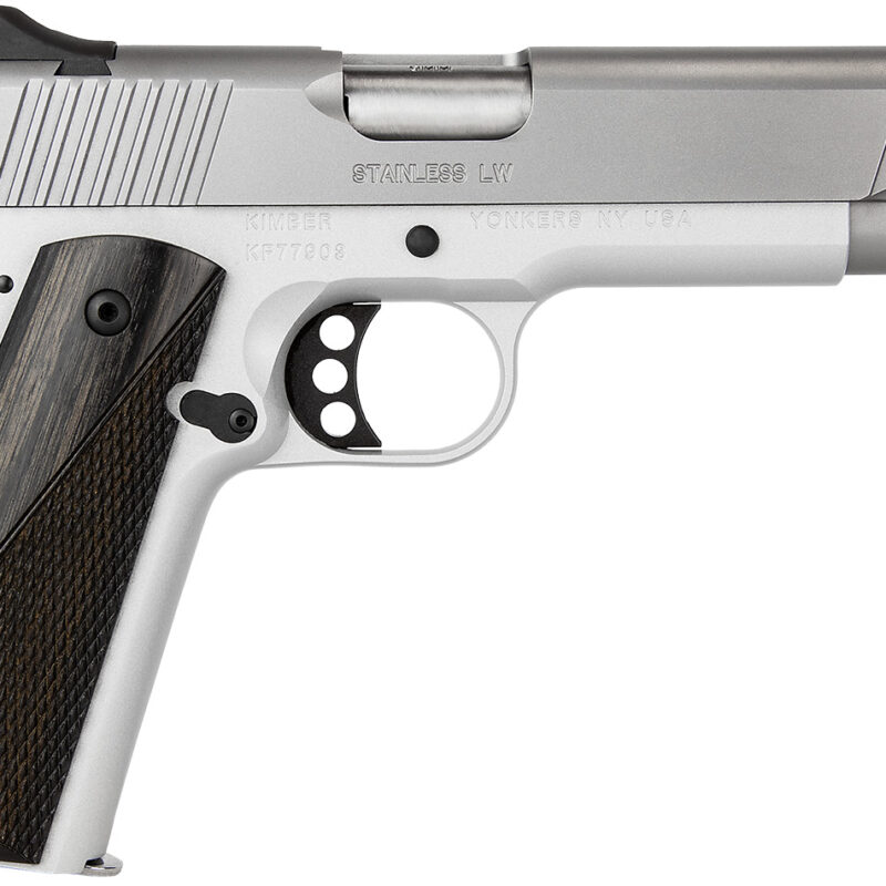 Kimber Mfg, Inc 3700594 LW Arctic 9mm Luger 9+1 5" Stainless Match Grade Barrel, Silver Serrated Stainless Steel Slide, Silver Aluminum Frame w/Beavertail, Black/Gray Laminate Grip
