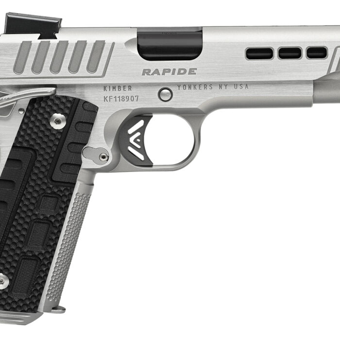 Kimber Mfg.,inc 3000427 Rapide Frost 45 ACP 8+1 5" Black DLC Stainless Steel Barrel, Kimpro II Silver Lightening Cut/Serrated Stainless Steel Slide & Frame w/Beavertail, Black G10 Grip