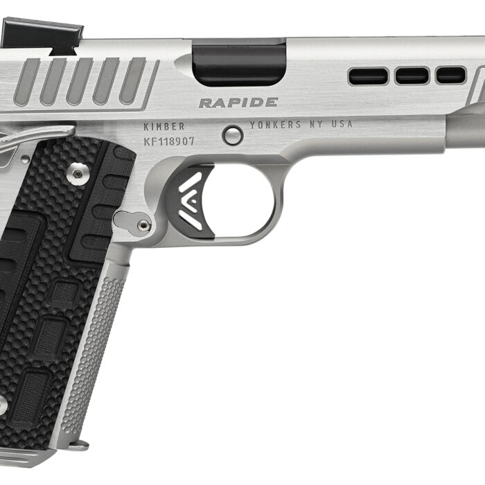 Kimber Mfg.,inc 3000429 Rapide Frost 10mm Auto 8+1 5" Black DLC Stainless Steel Barrel, Kimpro II Silver Lightening Cut/Serrated Stainless Steel Slide & Frame w/Beavertail, Black G10 Grip