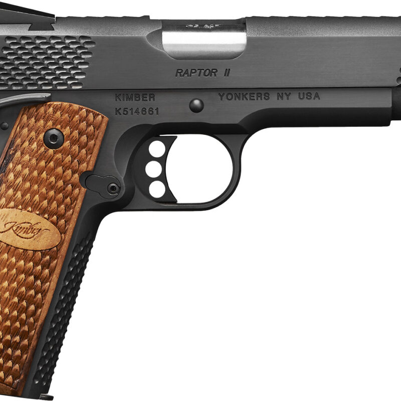 Kimber Mfg, Inc 3200117 Raptor II  45 ACP 8+1 5" Stainless Match Grade Barrel, Matte Black Serrated Steel Slide, Matte Black Steel Frame w/Beavertail, Zebrawood Grip