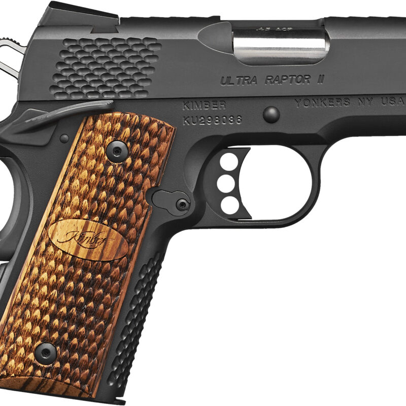 Kimber Mfg, Inc 3200378 Raptor II Ultra 45 ACP 7+1 3" Stainless Match Grade Barrel, Matte Black Serrated Steel Slide, Matte Black Aluminum Frame w/Beavertail, Zebrawood Grip