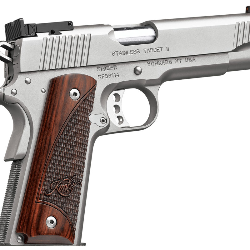 Kimber Mfg, Inc 3200326 Stainless II Target Full Size Frame 9mm Luger 9+1 5" Stainless Match Grade Barrel, Satin Silver Serrated Stainless Steel Slide & Frame w/Beavertail, Rosewood Grip