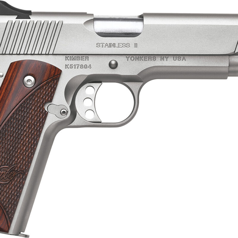 Kimber Mfg, Inc 3200328 Stainless II  Full Size Frame 45 ACP 7+1 5" Stainless Match Grade Barrel, Satin Silver Serrated Stainless Steel Slide & Frame w/Beavertail, Rosewood Grip