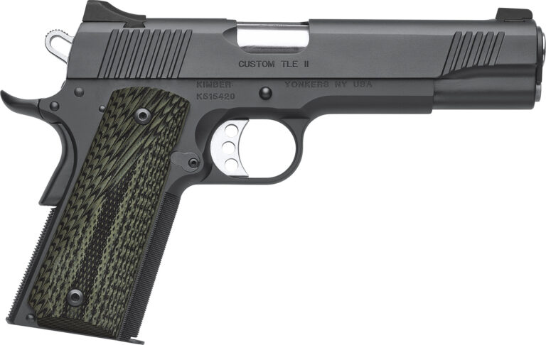 Kimber Mfg, Inc 3200335 TLE II Custom 45 ACP 7+1 5" Stainless Match Grade Barrel, Matte Black Serrated Steel Slide, Matte Black Steel Frame w/Beavertail, Aggressively Textures G-10 Grip
