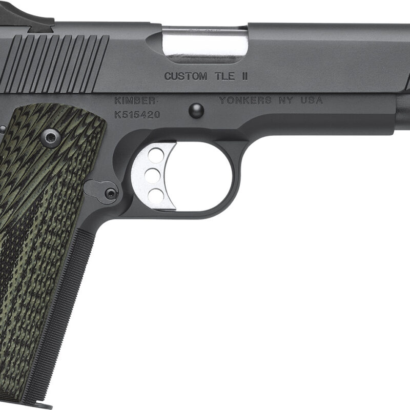 Kimber Mfg, Inc 3200335 TLE II Custom 45 ACP 7+1 5" Stainless Match Grade Barrel, Matte Black Serrated Steel Slide, Matte Black Steel Frame w/Beavertail, Aggressively Textures G-10 Grip