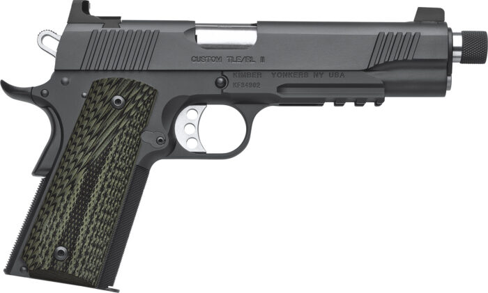 Kimber Mfg, Inc 3200337 TLE II  45 ACP 7+1 5" Stainless Threaded Barrel, Matte Black Serrated Steel Slide, Matte Black Steel Frame w/Beavertail & Picatinny Rail, Aggressively Textures G-10 Grip