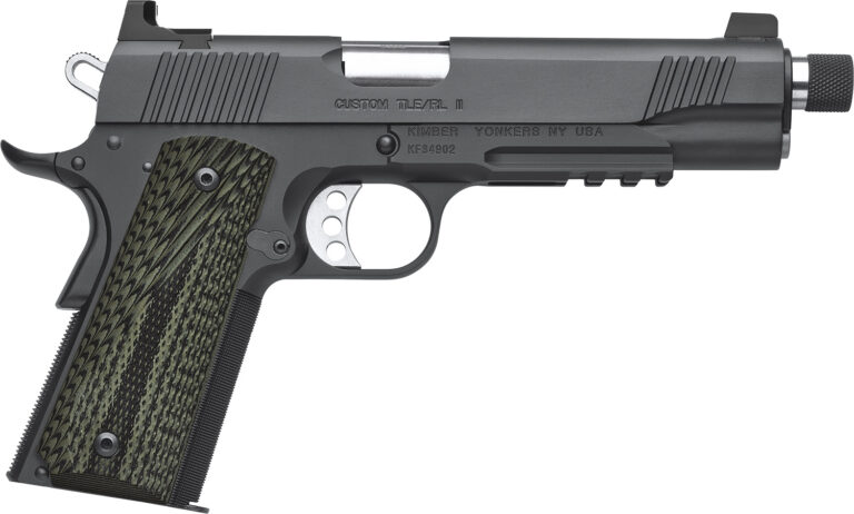 Kimber Mfg, Inc 3200337 TLE II  45 ACP 7+1 5" Stainless Threaded Barrel, Matte Black Serrated Steel Slide, Matte Black Steel Frame w/Beavertail & Picatinny Rail, Aggressively Textures G-10 Grip