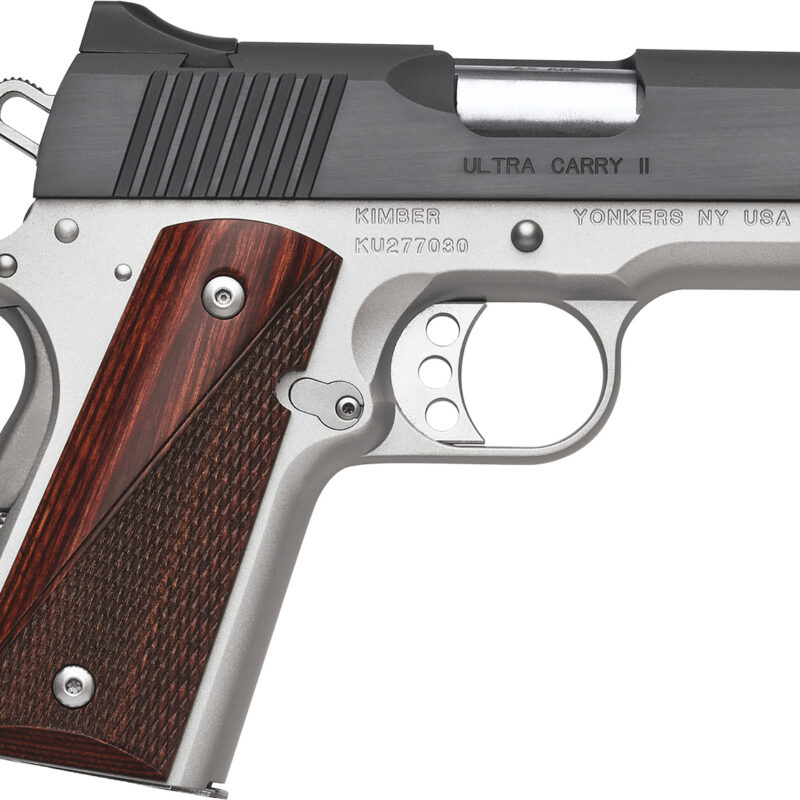 Kimber Mfg, Inc 3200332 Ultra Carry II  9mm Luger 8+1 3" Stainless Match Grade Barrel, Matte Black Brushed Serrated Steel Slide, Satin Silver Aluminum Frame w/Beavertail, Rosewood Grip