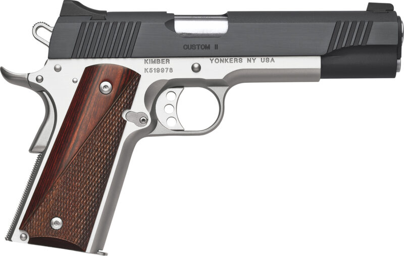 Kimber Mfg.,inc 3200334 Custom II Two-Tone 9mm 9+1 5" Front Serrations Steel Slide Brush Polished Smooth/Checkered Rosewood Grip
