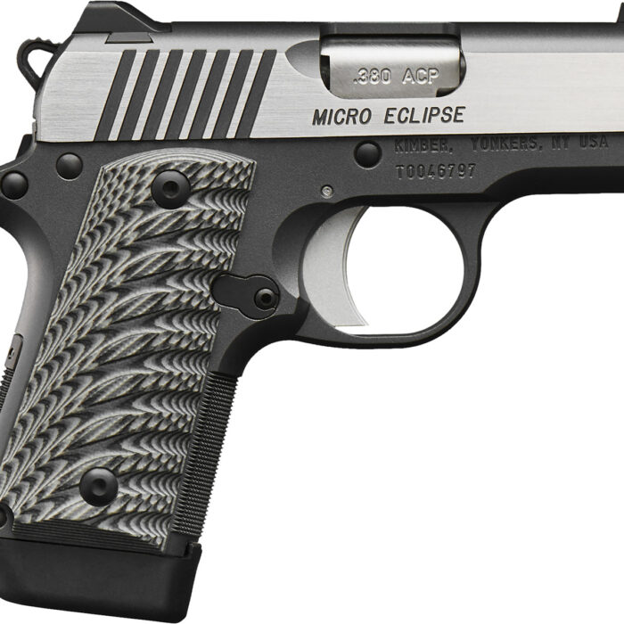 Kimber Mfg, Inc 3300188 Micro Eclipse 380 ACP 7+1 2.75" Stainless Match Grade Barrel, KimPro II Black Serrated Stainless Steel Slide, Charcoal Gray Aluminum Frame w/Beavertail, G10 Grip