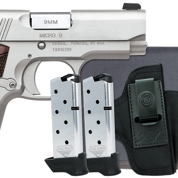 Kimber Mfg, Inc 3300250 Micro 9 RTC Bundle Micro Frame 9mm Luger 7+1 3.15" Stainless Match Grade Barrel, Kimpro II Silver Serrated Slide, Kimpro II Silver Aluminum Frame w/Beavertail, Rosewood Grip
