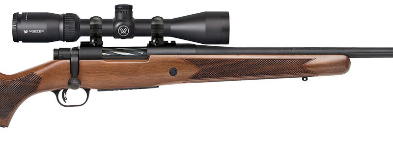 Mossberg 28237 Patriot w/Optic Full Size 6.5 PRC 4+1 24" Matte Blued Fluted Threaded Barrel, Matte Blued Drilled & Tapped Receiver, Walnut Fixed Stock, Vortex Crossfire II 3-9x40mm Scope, Right Hand