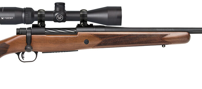 Mossberg 28238 Patriot w/Optic Full Size 450 Bushmaster 4+1 20" Matte Blued Threaded Barrel, Matte Blued Drilled & Tapped Receiver, Walnut Fixed Stock, Vortex Crossfire II 3-9x40mm Scope, Right Hand