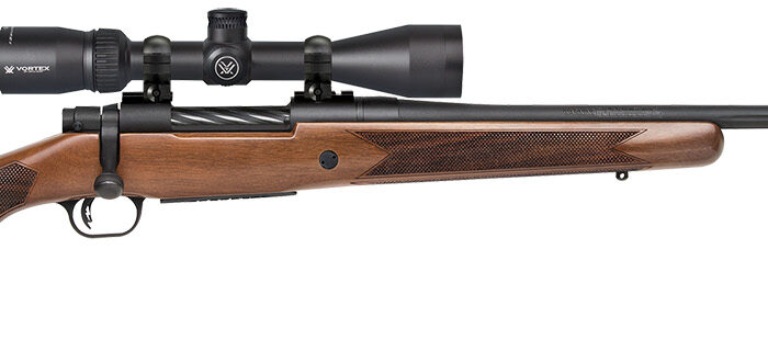 Mossberg 28240 Patriot w/Optic Full Size 7mm PRC 3+1 24" Matte Blued Fluted Threaded Barrel, Matte Blued Drilled & Tapped Receiver, Walnut Fixed Stock, Vortex Crossfire II 3-9x40mm Scope, Right Hand