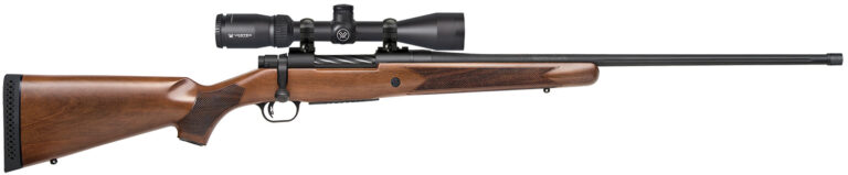 Mossberg 28240 Patriot w/Optic Full Size 7mm PRC 3+1 24" Matte Blued Fluted Threaded Barrel, Matte Blued Drilled & Tapped Receiver, Walnut Fixed Stock, Vortex Crossfire II 3-9x40mm Scope, Right Hand