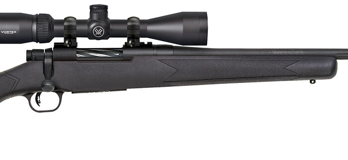 Mossberg 28246 Patriot w/Optic 450 Bushmaster 4+1 20" Matte Blued Threaded Barrel, Matte Blued Drilled & Tapped Receiver, Fixed Black Synthetic Stock, Vortex Crossfire II 3-9x40mm