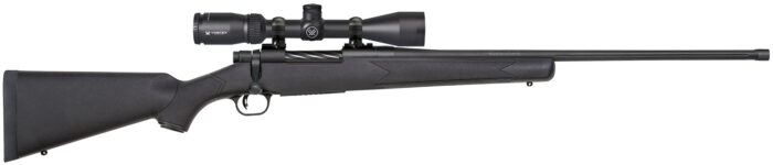 Mossberg 28249 Patriot w/Optic 7mm PRC 3+1 24" Matte Blued Threaded Barrel, Matte Blued Drilled & Tapped Receiver, Fixed Black Synthetic Stock, Vortex Crossfire II 3-9x40mm