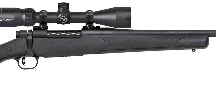 Mossberg 28249 Patriot w/Optic 7mm PRC 3+1 24" Matte Blued Threaded Barrel, Matte Blued Drilled & Tapped Receiver, Fixed Black Synthetic Stock, Vortex Crossfire II 3-9x40mm