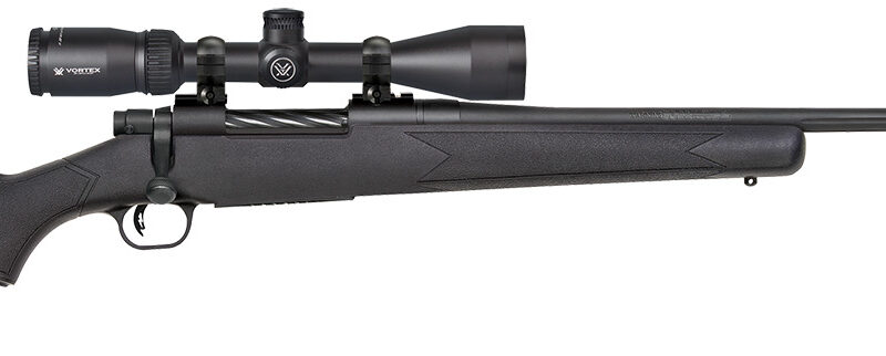 Mossberg 28249 Patriot w/Optic 7mm PRC 3+1 24" Matte Blued Threaded Barrel, Matte Blued Drilled & Tapped Receiver, Fixed Black Synthetic Stock, Vortex Crossfire II 3-9x40mm