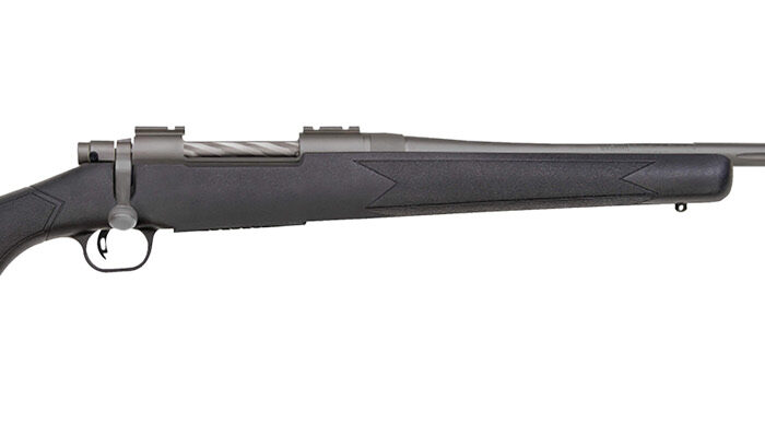 Mossberg 28259 Patriot  Full Size 450 Bushmaster 4+1 20" Stainless Cerakote Fluted Threaded Barrel, Drilled & Tapped Stainless Cerakote Receiver, Black Fixed Synthetic Stock