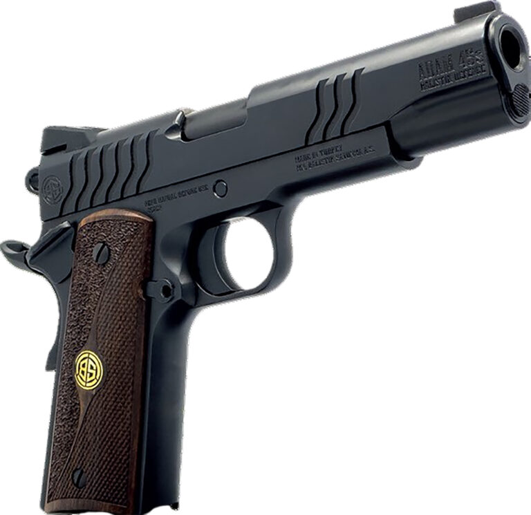 Dickinson LLC DCKSN9BS 1911 Adam 9mm Luger 8+1 4.37" Black Steel Barrel, Shiny Black Serrated Aluminum Slide & Steel Frame, Wood Grip