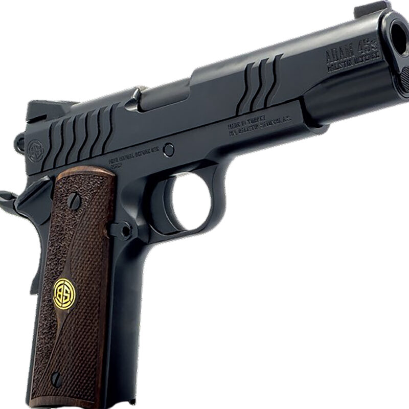 Dickinson LLC DCKSN9BS 1911 Adam 9mm Luger 8+1 4.37" Black Steel Barrel, Shiny Black Serrated Aluminum Slide & Steel Frame, Wood Grip
