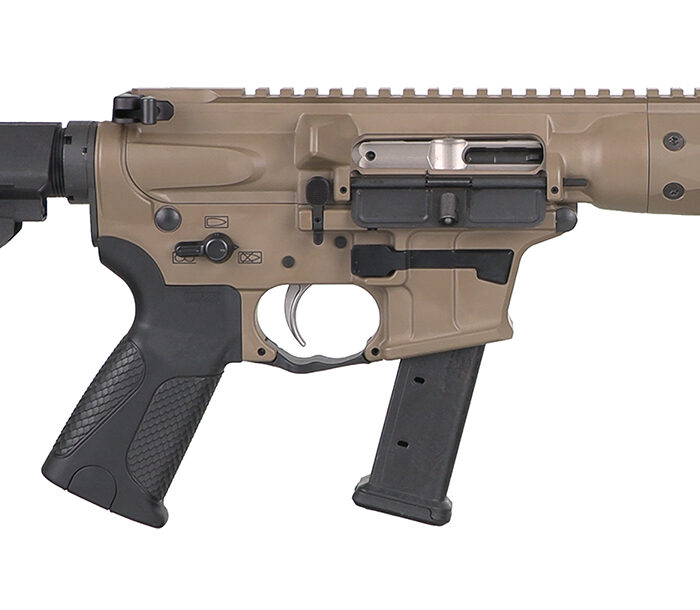 LWRC ICP9CK8SBA3 IC-9  9mm Luger 8.50" 33+1 Black Nitride Threaded Barrel, Flat Dark Earth Anodized Aluminum Picatinny Rail Receiver, SB Tactical SBA3 Brace, LWRC Ultra Combat Grip, Ambidextrous