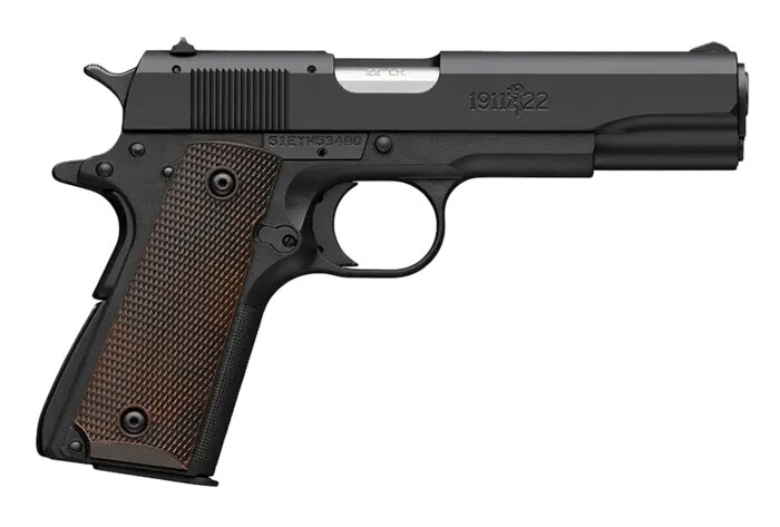 Browning 051063490 1911-22 A1 Full Size Frame 22 LR 10+1 4.25" Stainless Steel Barrel, Matte Black Serrated Slide, Matte Black Aluminum Frame, Brown Composite Grip