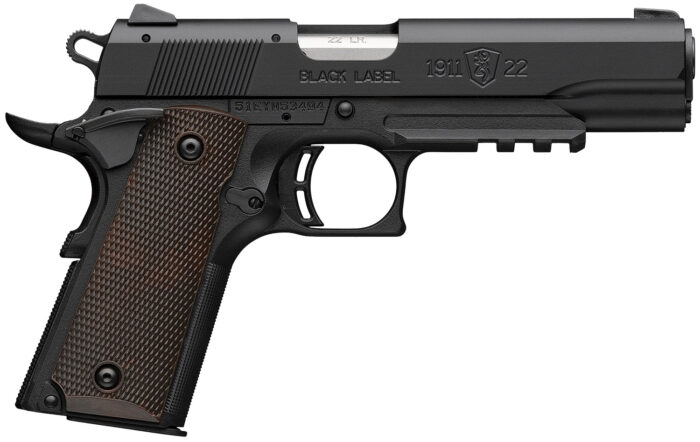Browning 051065490 1911-22 Black Label Full Size Frame 22 LR 10+1 4.25" Stainless Steel Barrel, Matte Black Serrated Slide, Matte Black Aluminum Frame w/Picatinny Rail, Brown Composite Grip