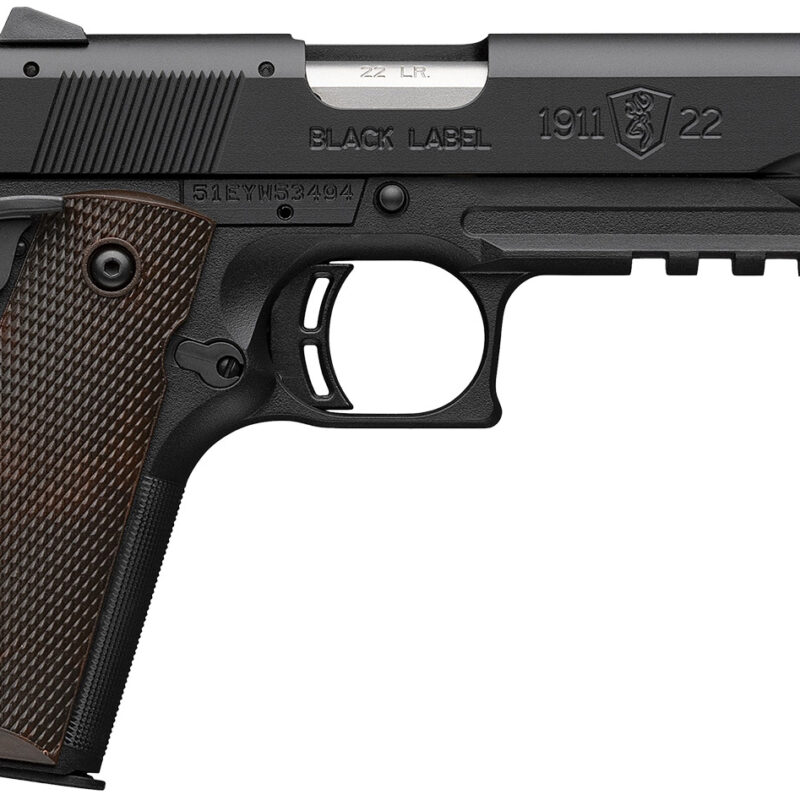 Browning 051065490 1911-22 Black Label Full Size Frame 22 LR 10+1 4.25" Stainless Steel Barrel, Matte Black Serrated Slide, Matte Black Aluminum Frame w/Picatinny Rail, Brown Composite Grip