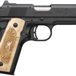 Browning 051068490 1911-22 Black Label Medallion Compact Frame 22 LR 10+1 3.63" Stainless Steel Barrel, Matte Black Serrated Slide, Matte Black Aluminum Frame w/Beavertail, Maple Medallion Grip 2 176689