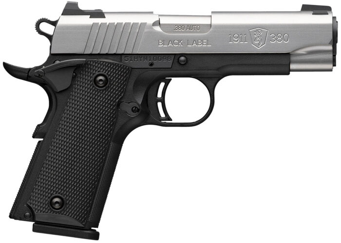 Browning 051119492 1911-380  Compact 380 ACP 8+1 3.63" Stainless Steel Barrel, Satin Stainless Steel Serrated Slide, Matte Black Aluminum Frame, Black Polymer Grip