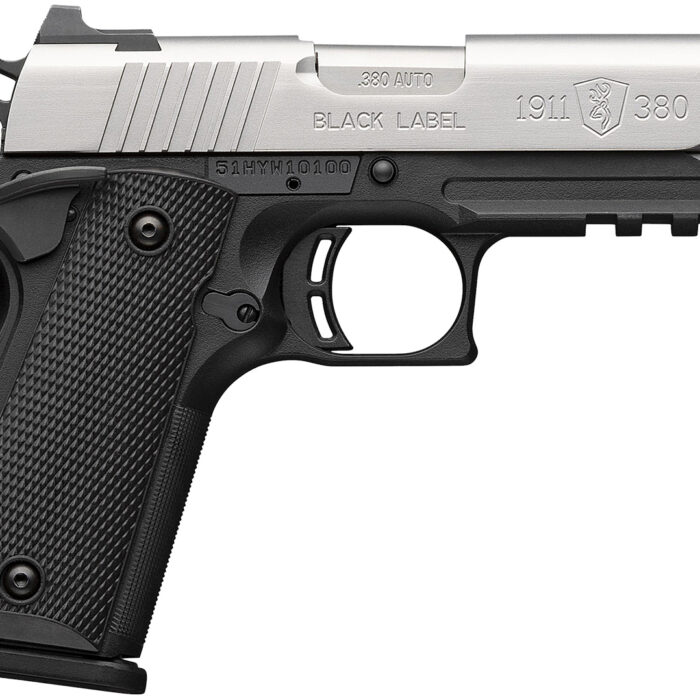 Browning 051121492 1911-380  Compact 380 ACP 8+1 3.63" Stainless Steel Barrel, Satin Stainless Steel Serrated Slide, Matte Black Aluminum Frame w/Picatinny Rail, Black Polymer Grip